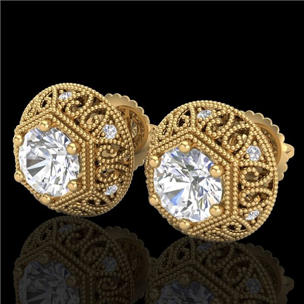 1.31 ctw VS/SI Diamond Solitaire Art Deco Stud Earrings 18k Yellow Gold - REF-236F4M
