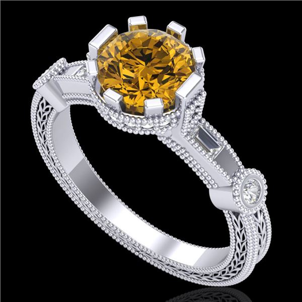 1.71 ctw Intense Fancy Yellow Diamond Art Deco Ring 18k White Gold - REF-345Y5X