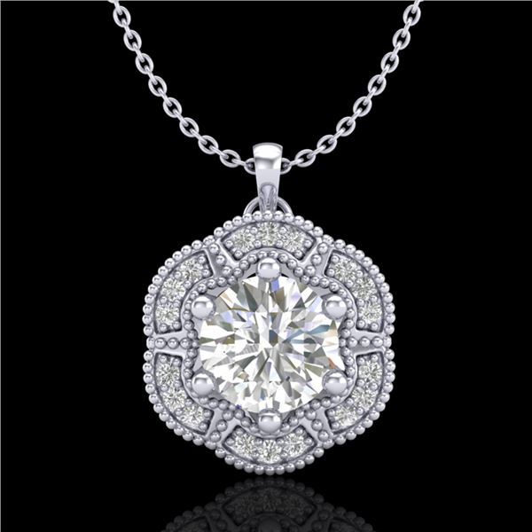 1.01 ctw VS/SI Diamond Solitaire Art Deco Stud Necklace 18k White Gold - REF-245M5G