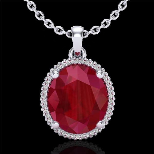 12 ctw Ruby & Micro Pave VS/SI Diamond Necklace 18k White Gold - REF-104A5N