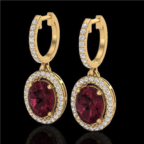 3.75 ctw Garnet & Micro Pave VS/SI Diamond Earrings Halo 18k Yellow Gold - REF-107W3H