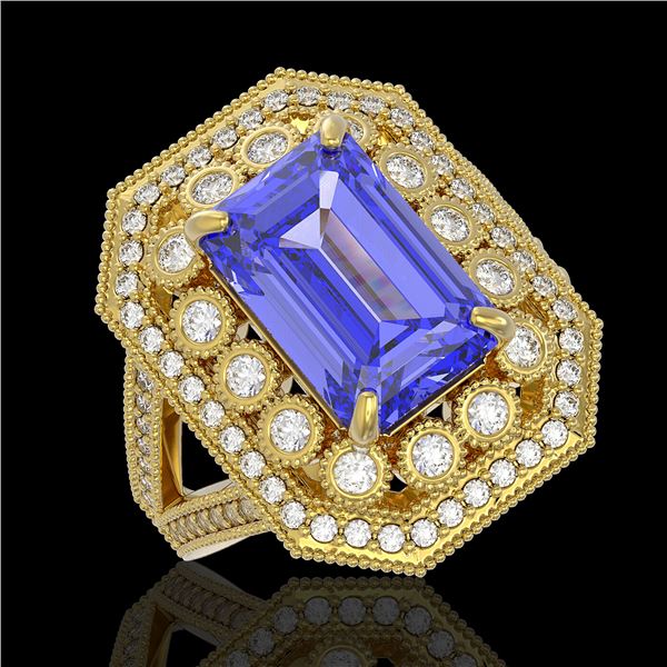 5.86 ctw Certified Tanzanite & Diamond Victorian Ring 14K Yellow Gold - REF-345H5R