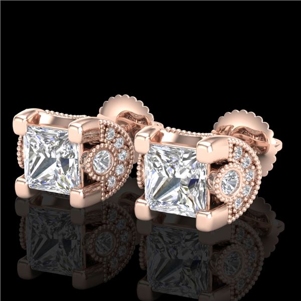 2.5 ctw Princess VS/SI Diamond Art Deco Stud Earrings 18k Rose Gold - REF-585A2N