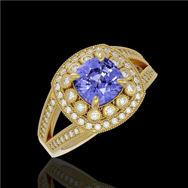 2.74 ctw Certified Tanzanite & Diamond Victorian Ring 14K Yellow Gold - REF-101R8K