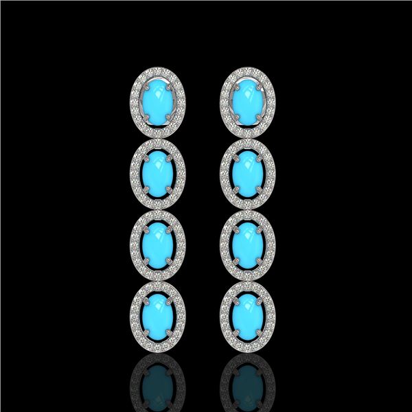 4.84 ctw Turquoise & Diamond Micro Pave Halo Earrings 10k White Gold - REF-110N9F