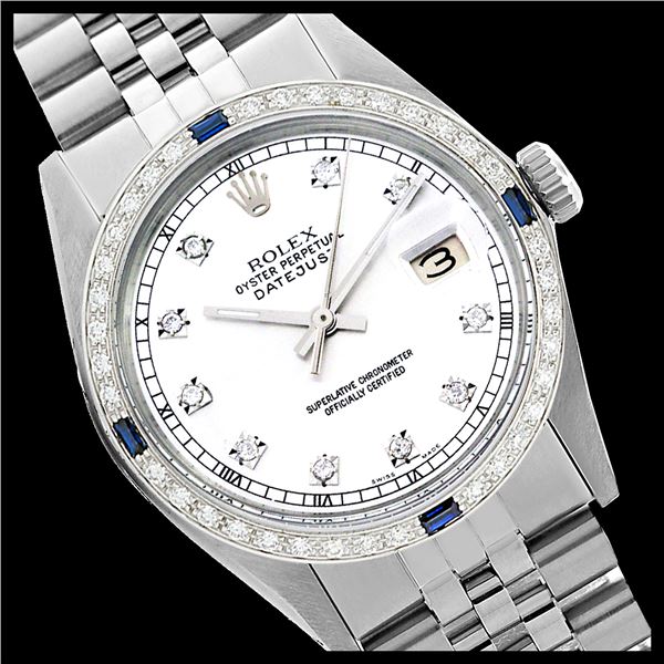 Rolex Men's Stainless Steel, QuickSet, Diam Dial & Diam/Sapphire Bezel