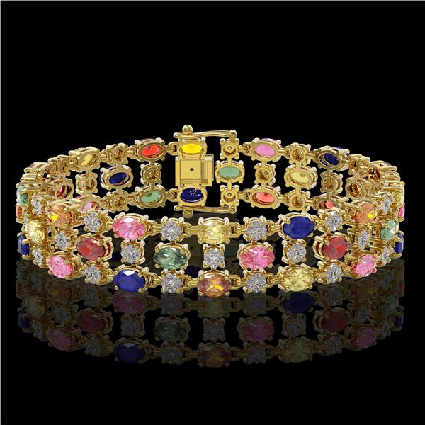 25.07 ctw Multi Color Sapphire & Diamond Bracelet 10K Yellow Gold - REF-340M2G