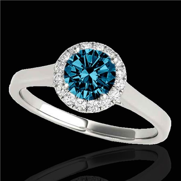 1.11 ctw SI Certified Fancy Blue Diamond Halo Ring 10k White Gold - REF-125X5A