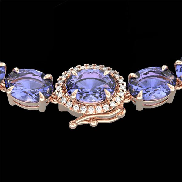 45.25 ctw Tanzanite & Diamond Eternity Micro Necklace 14k Rose Gold - REF-436R4K