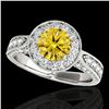 Image 1 : 2 ctw Certified SI/I Fancy Intense Yellow Diamond Halo Ring 10k White Gold - REF-225N2F