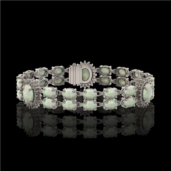 14.39 ctw Opal & Diamond Bracelet 14K White Gold - REF-254M4G