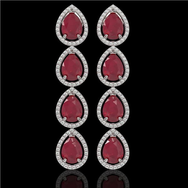 16.01 ctw Ruby & Diamond Micro Pave Halo Earrings 10k White Gold - REF-236K4Y