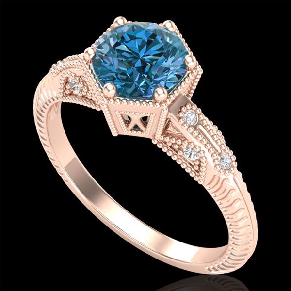 1.17 ctw Fancy Intense Blue Diamond Art Deco Ring 18k Rose Gold - REF-180G2W