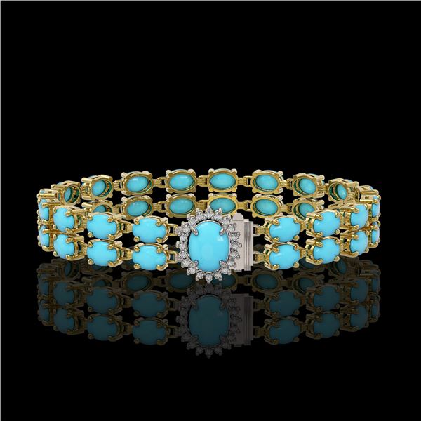 21.22 ctw Turquoise & Diamond Bracelet 14K Yellow Gold - REF-218A2N