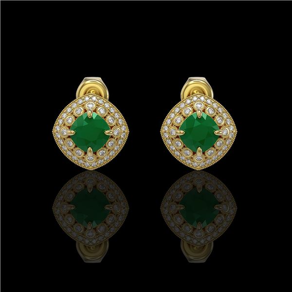 4.99 ctw Certified Emerald & Diamond Victorian Earrings 14K Yellow Gold - REF-128N5F