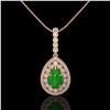 Image 2 : 4.07 ctw Jade & Diamond Victorian Necklace 14K Rose Gold - REF-118F2M