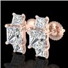 Image 1 : 3.08 ctw Princess VS/SI Diamond Art Deco Stud Earrings 18k Rose Gold - REF-630A2N