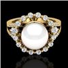 Image 1 : 0.83 CT Micro Pave VS/SI Diamond Certified & Pearl Ring 18k Yellow Gold - REF-84X5A