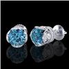 Image 2 : 3 ctw Fancy Intense Blue Diamond Art Deco Earrings 18k White Gold - REF-572W8H