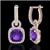 Image 2 : 7 ctw Amethyst & Micro Pave VS/SI Diamond Earrings 14k Rose Gold - REF-94H5R