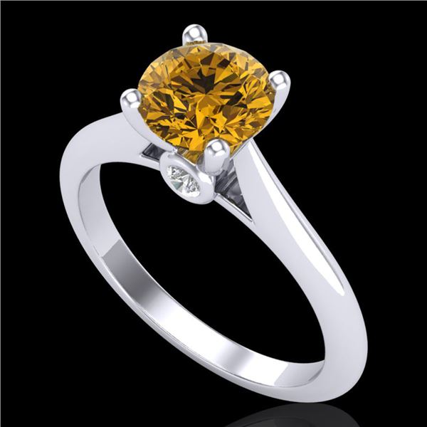 1.36 ctw Intense Fancy Yellow Diamond Art Deco Ring 18k White Gold - REF-238N6F