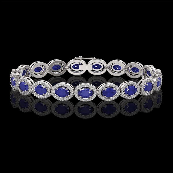 15.2 ctw Sapphire & Diamond Micro Pave Halo Bracelet 10k White Gold - REF-244X2A