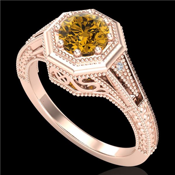 0.84 ctw Intense Fancy Yellow Diamond Art Deco Ring 18k Rose Gold - REF-161K8Y
