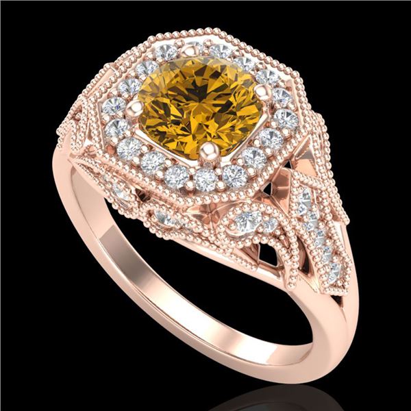 1.75 ctw Intense Fancy Yellow Diamond Art Deco Ring 18k Rose Gold - REF-318R2K