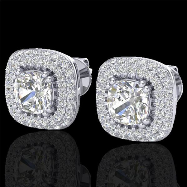 2.16 ctw Micro Pave VS/SI Diamond Earrings Halo 18k White Gold - REF-250Y2X