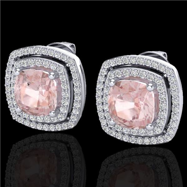 3.95 ctw Morganite & Micro Pave VS/SI Diamond Earrings 18k White Gold - REF-129R6K