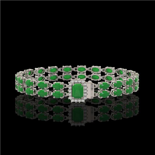 12.3 ctw Jade & Diamond Bracelet 14K White Gold - REF-236K4Y