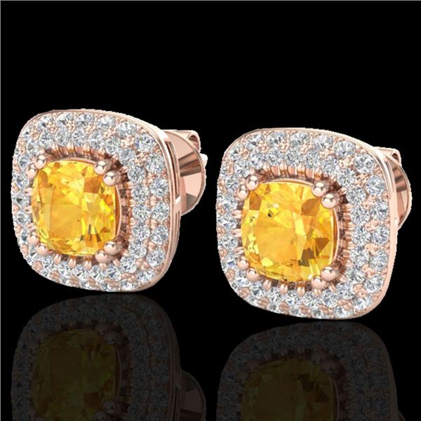 2.16 ctw Citrine & Micro VS/SI Diamond Earrings Halo 14k Rose Gold - REF-87X6A