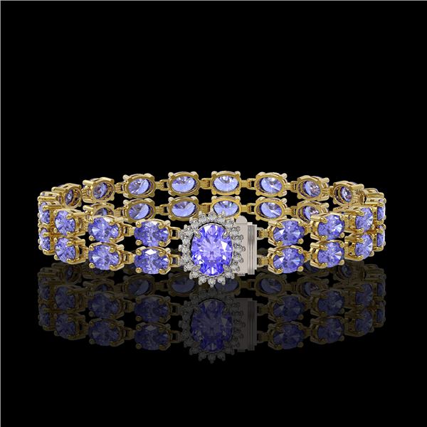 28.22 ctw Tanzanite & Diamond Bracelet 14K Yellow Gold - REF-400W2H