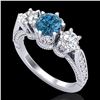 Image 1 : 2.18 ctw Intense Blue Diamond Art Deco 3 Stone Ring 18k White Gold - REF-254G5W