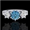 Image 2 : 2.18 ctw Intense Blue Diamond Art Deco 3 Stone Ring 18k White Gold - REF-254G5W