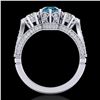Image 3 : 2.18 ctw Intense Blue Diamond Art Deco 3 Stone Ring 18k White Gold - REF-254G5W