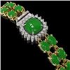 Image 3 : 15.79 ctw Jade & Diamond Bracelet 14K Yellow Gold - REF-263M6G