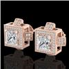 Image 1 : 2.75 ctw Princess VS/SI Diamond Micro Pave Stud Earrings 18k Rose Gold - REF-684K3Y