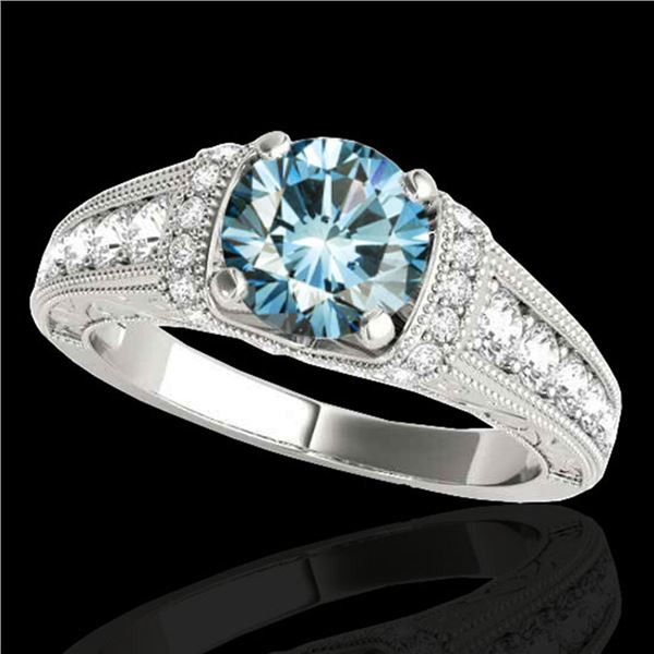 1.5 ctw SI Certified Fancy Blue Diamond Antique Ring 10k White Gold - REF-135G2W