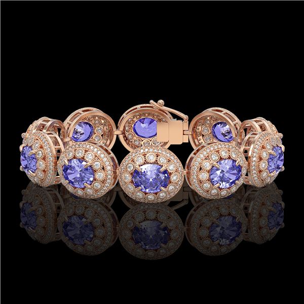 50.27 ctw Tanzanite & Diamond Victorian Bracelet 14K Rose Gold - REF-1704W4H