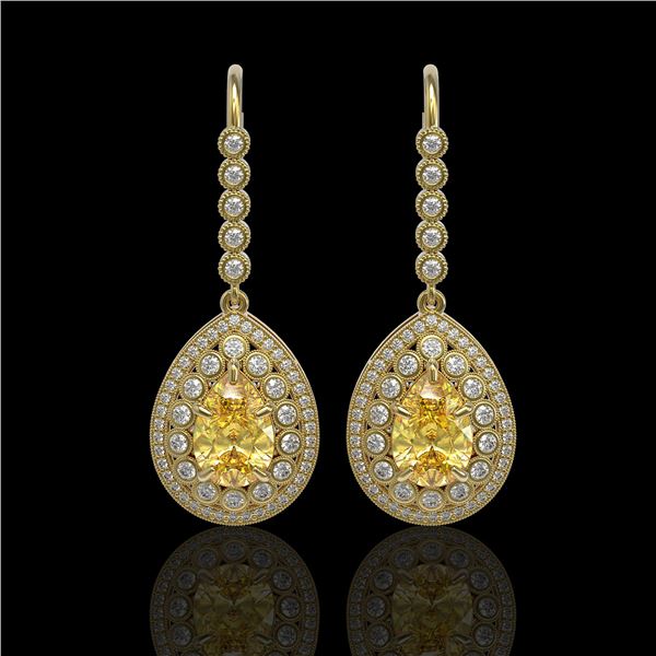8.15 ctw Canary Citrine & Diamond Victorian Earrings 14K Yellow Gold - REF-244X8A