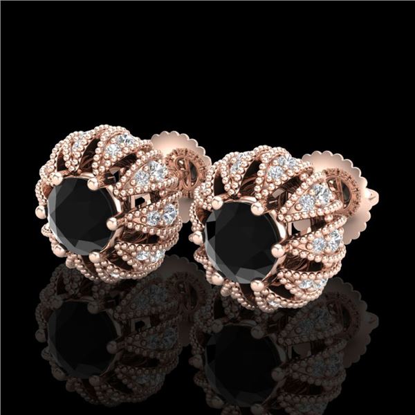 2.01 ctw Fancy Black Diamond Art Deco Micro Pave Earrings 18k Rose Gold - REF-143F6M