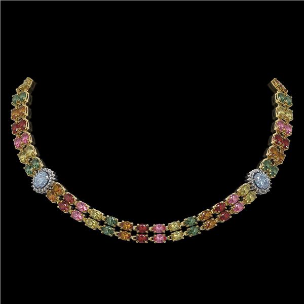 43.68 ctw Sapphire & Diamond Necklace 14K Yellow Gold - REF-527F3M