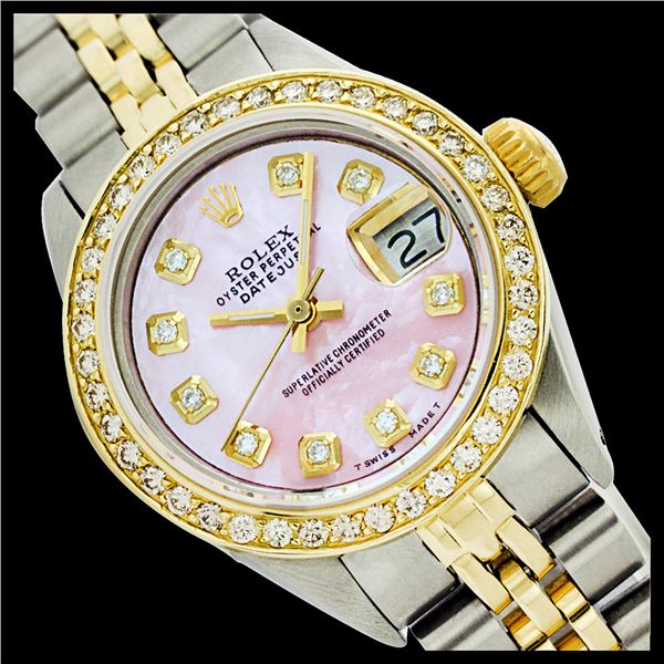 Rolex Men's Two Tone 14K Gold/SS, QuickSet, Diamond Dial, Diam/Ruby Bezel