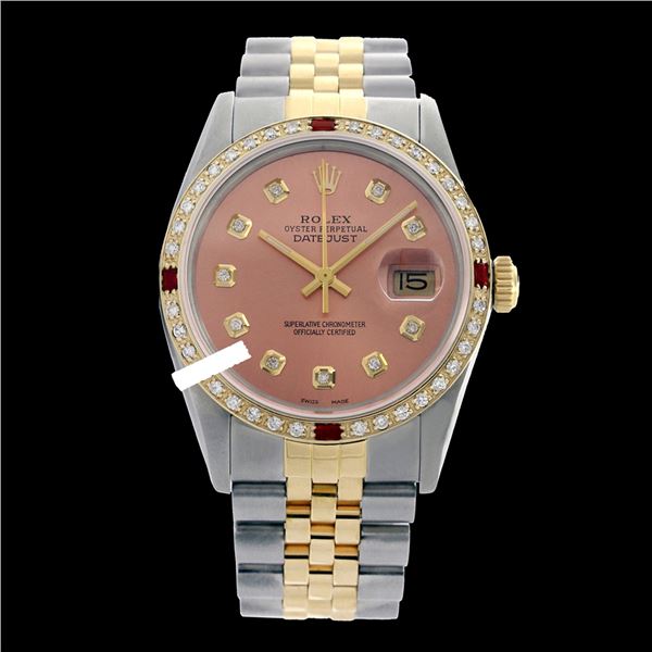 Rolex Ladies Two Tone 14K Gold/SS, Diam Dial & Diam/Ruby Bezel, Sapphire Crystal