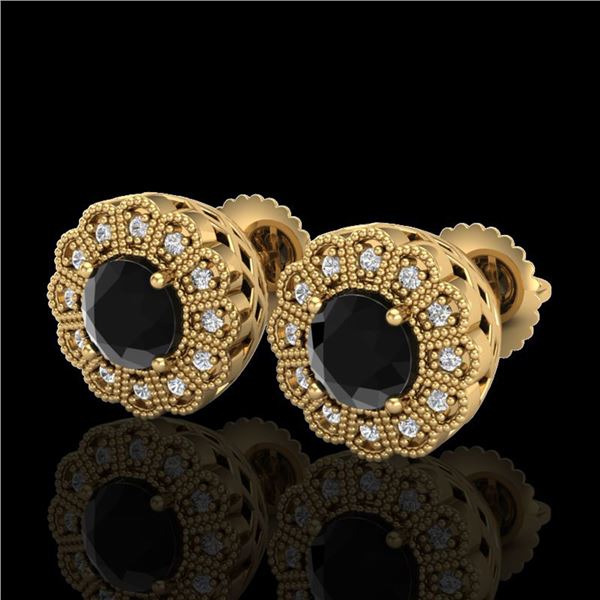 1.32 ctw Fancy Black Diamond Art Deco Stud Earrings 18k Yellow Gold - REF-107R3K