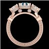 Image 3 : 1.75 ctw Intense Blue Diamond Art Deco 3 Stone Ring 18k Rose Gold - REF-227R3K