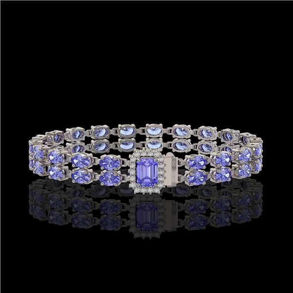 16.08 ctw Tanzanite & Diamond Bracelet 14K White Gold - REF-236G4W