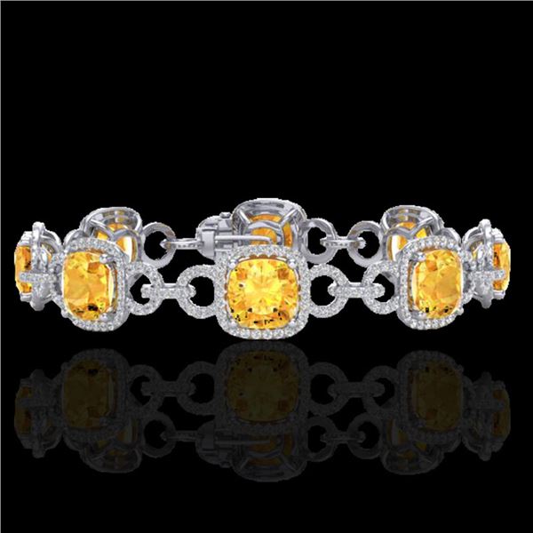 30 ctw Citrine & Micro VS/SI Diamond Certified Bracelet 14k White Gold - REF-368W9H