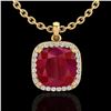 Image 2 : 6 ctw Ruby & Micro Pave Halo VS/SI Diamond Necklace 18k Yellow Gold - REF-85N5F